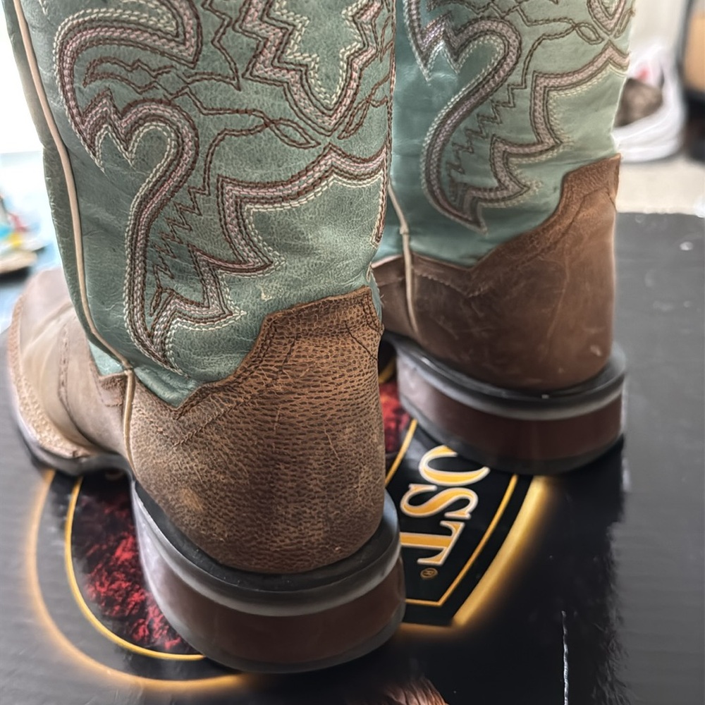 Dan Post Women’s Sand And Blue Square‎ Toe Cowboy Boots Size 6.5 Western Rodeo - Picture 6 of 8